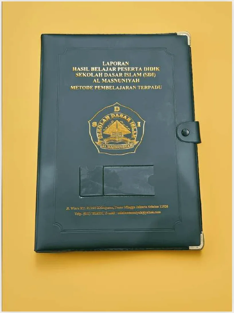 Sampul rapor SDI Al Masnuniyah hijau tua hot print emas